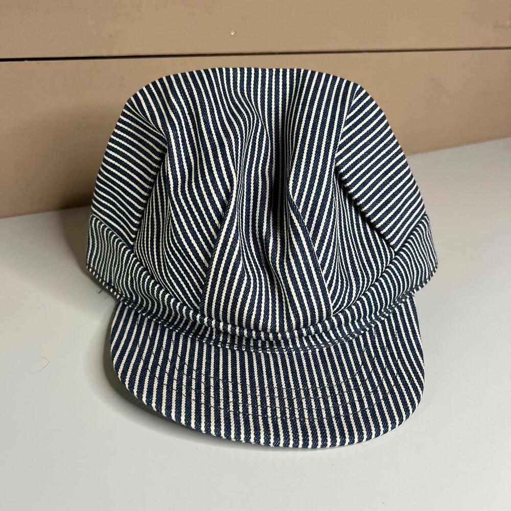Vintage Railroad Engineer Hat Blue White Pinstripe Cap Made‎ in USA Adjustable